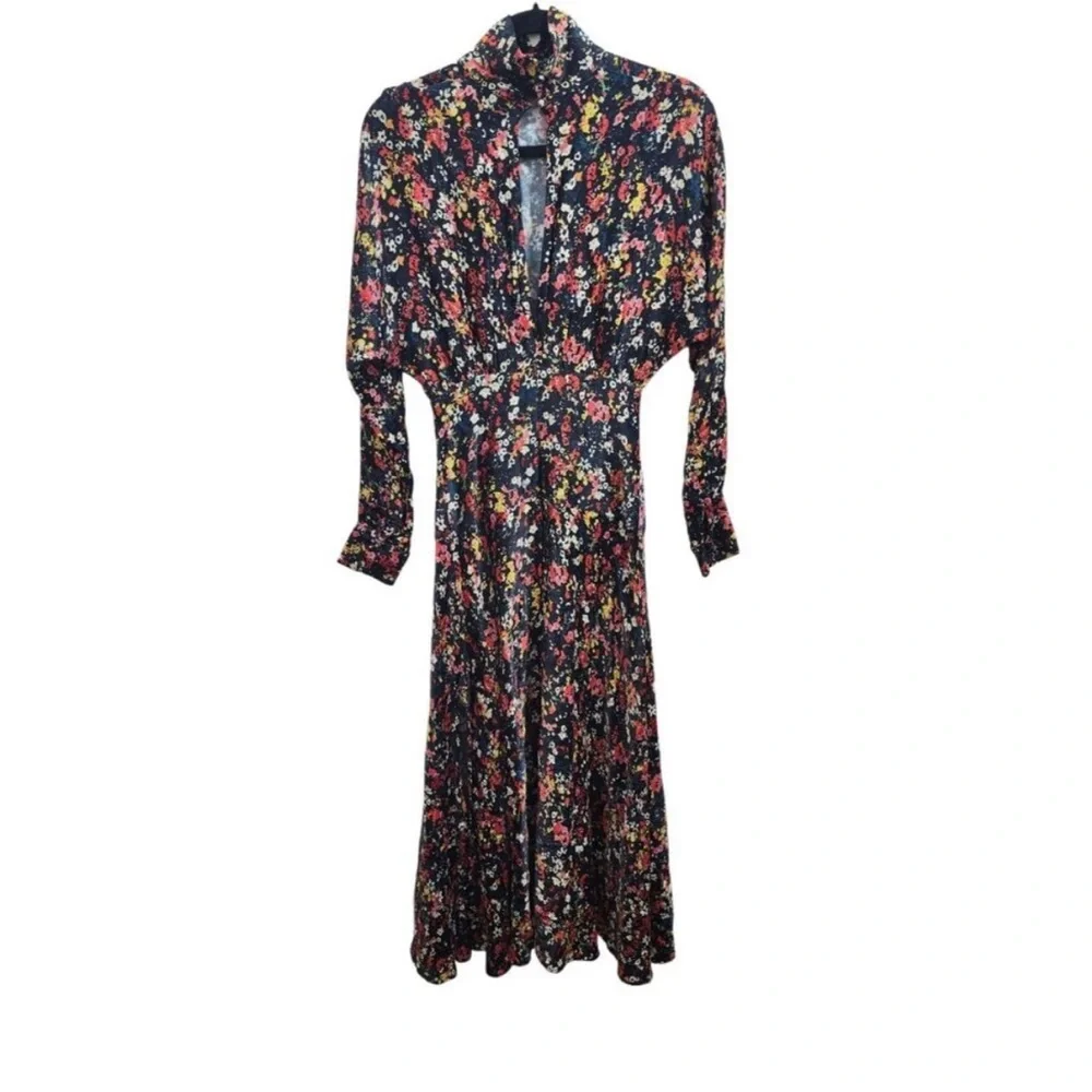 Something Navy Meadow Mock neck Multicolor Floral Long Sleeve Dress Size XS - Picture 6 of 15